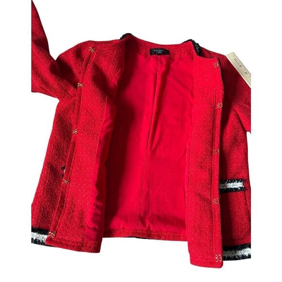 Talbots FRINGE STRIPE TWEED JACKET size 8 Petite Red Preppy - Picture 11 of 13